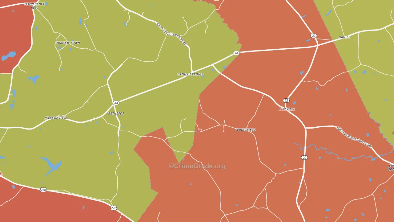 Daniel Springs, GA Map of Theft Rates
