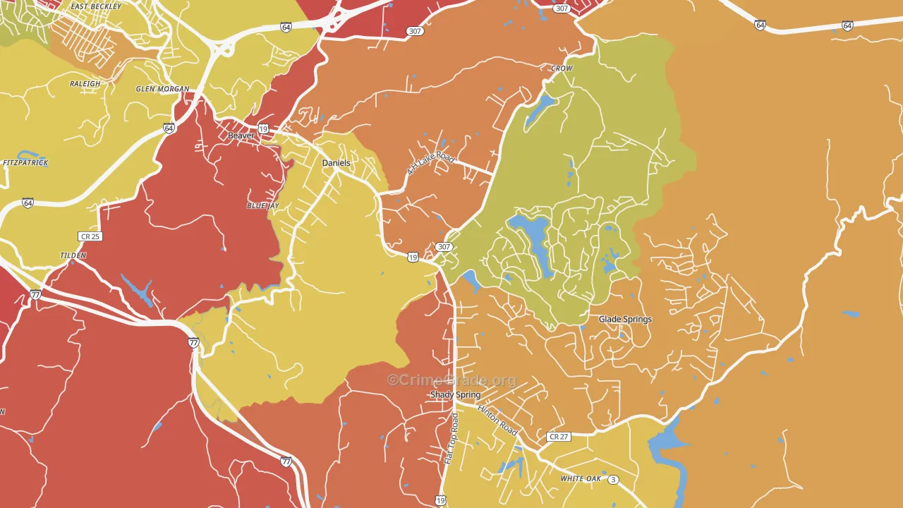 Daniels, WV Map of Theft Rates