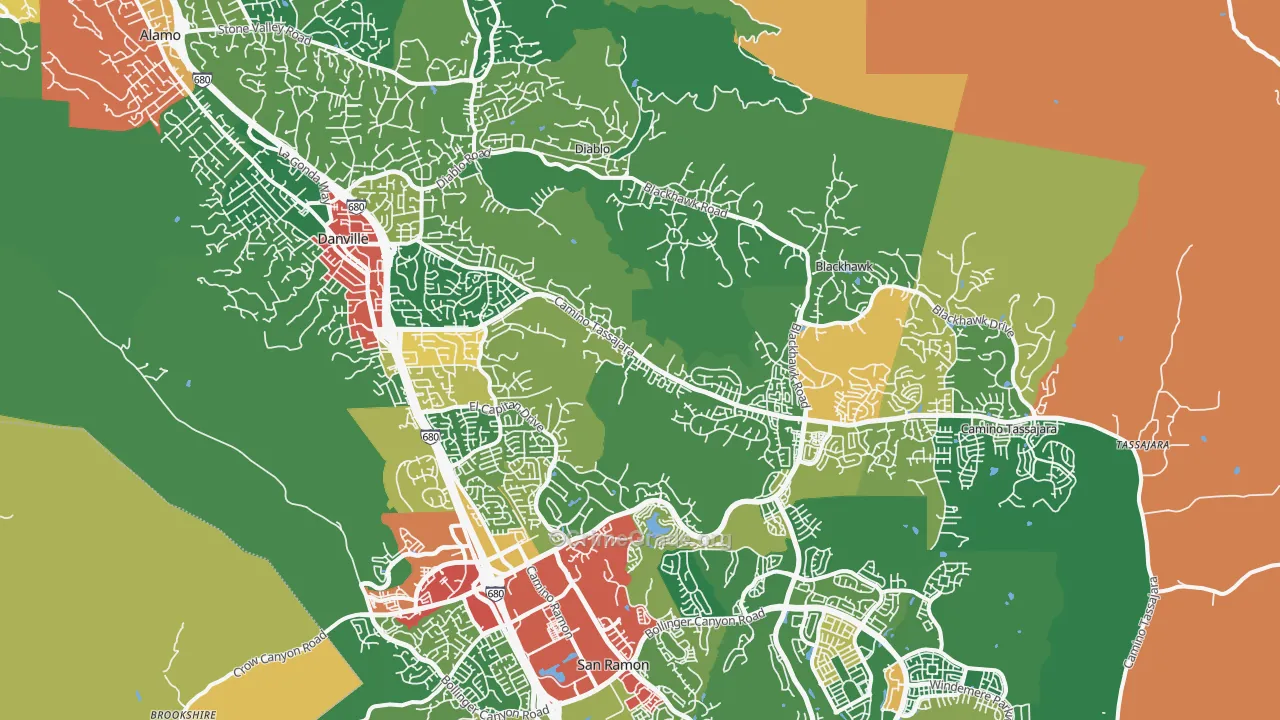 Danville, CA Map of Theft Rates