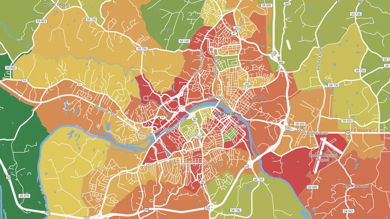 Danville City, VA Map of Theft Rates