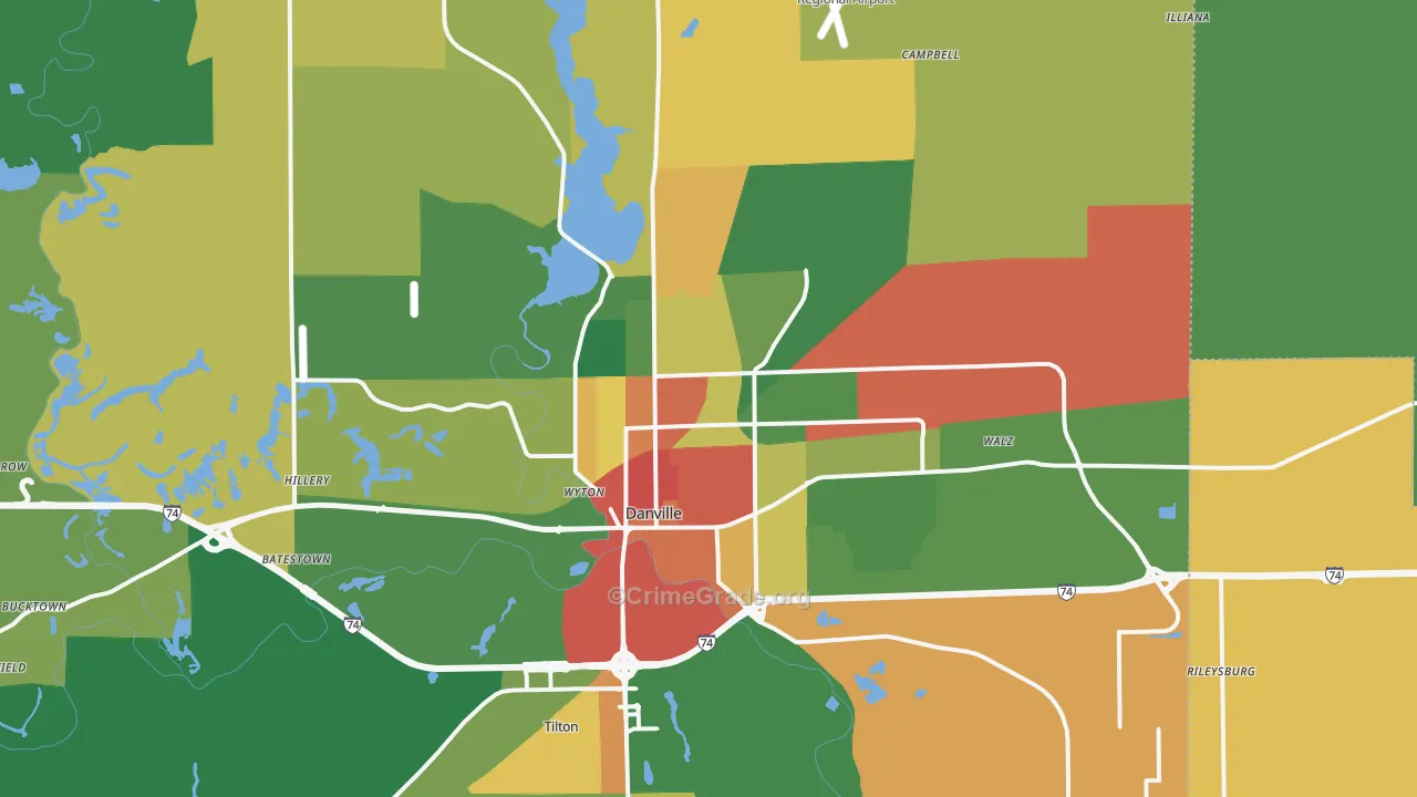 Danville, IL Map of Theft Rates