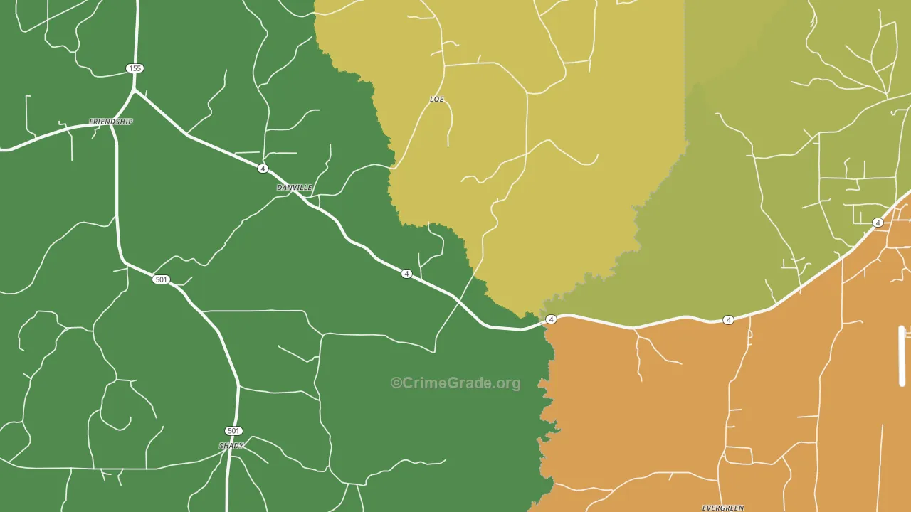 Danville, LA Map of Theft Rates