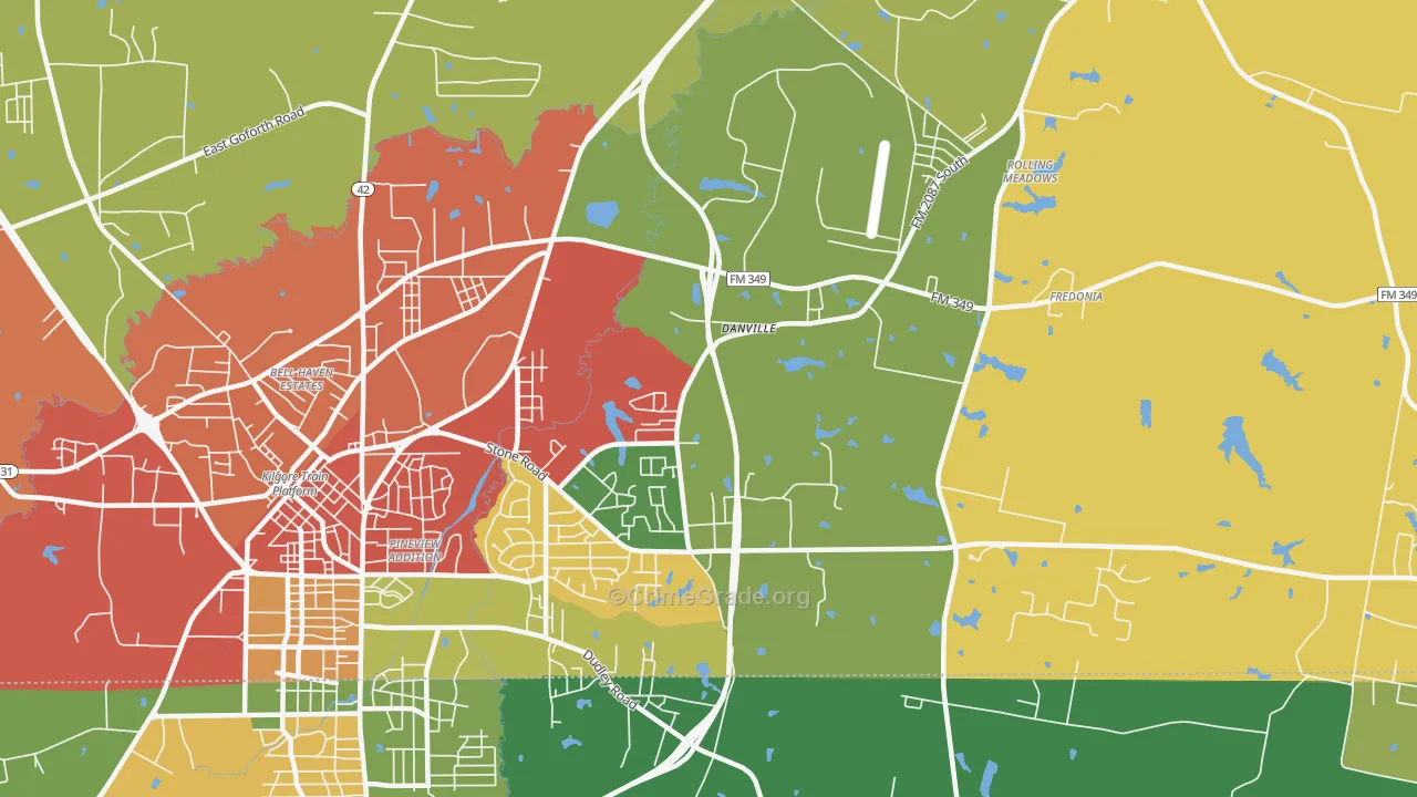 Danville, TX Map of Theft Rates