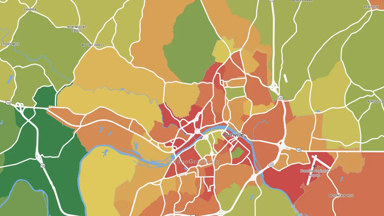 Danville, VA Map of Theft Rates