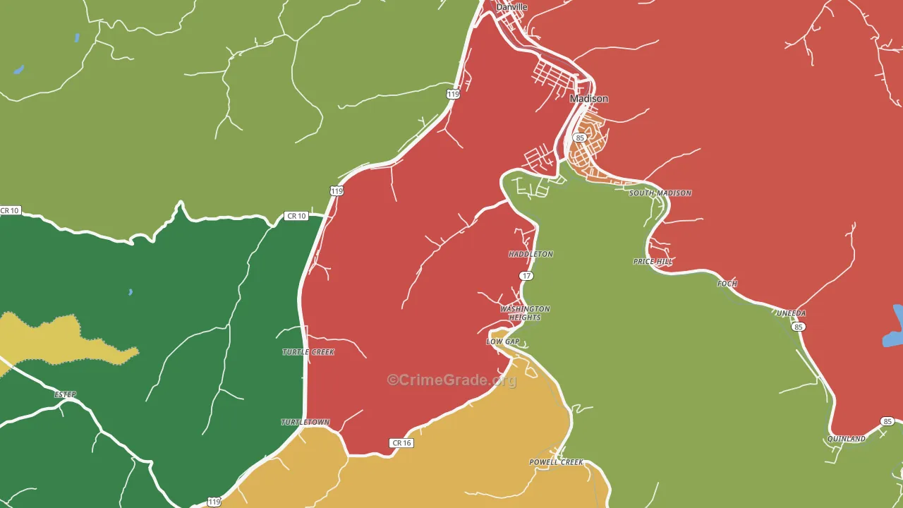 Danville, WV Map of Theft Rates