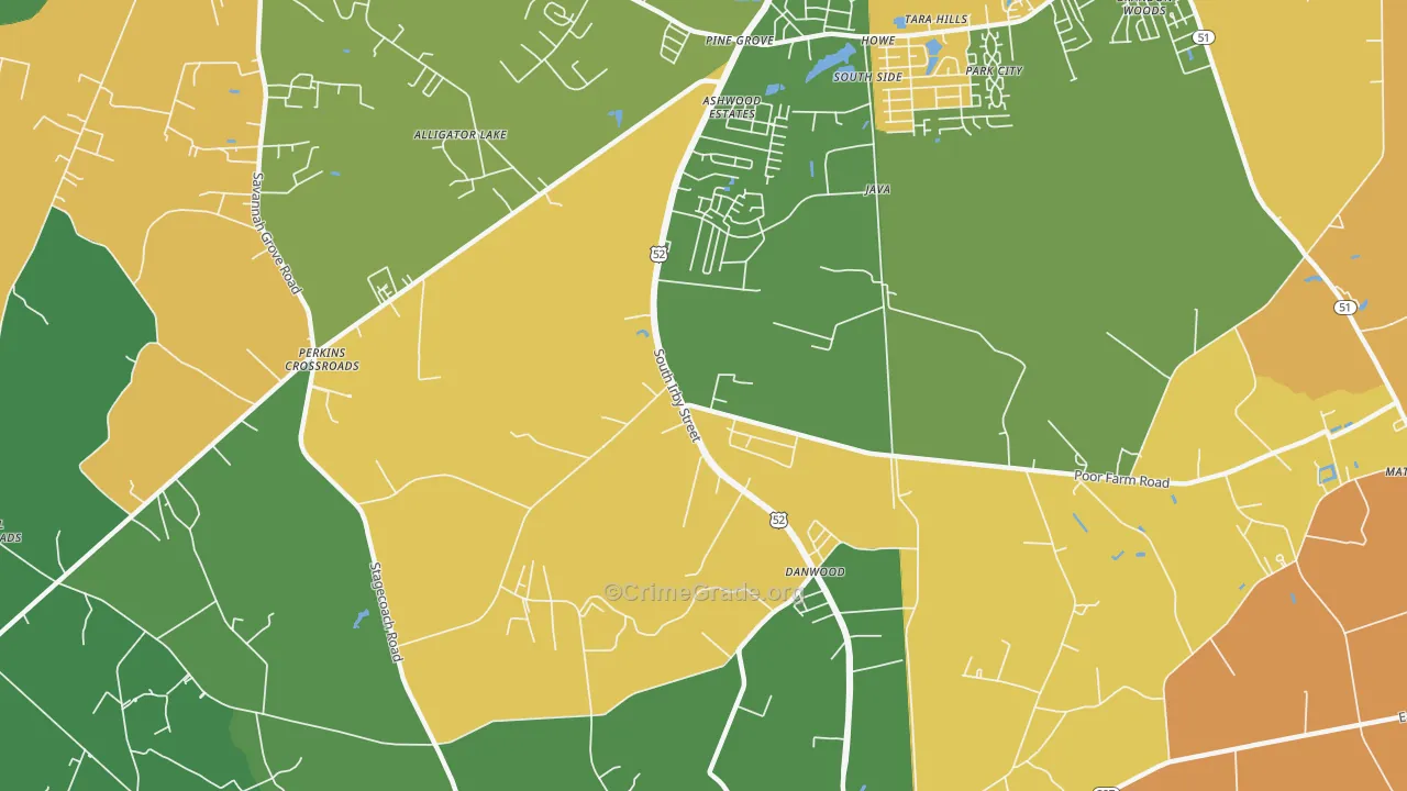 Danwood, SC Map of Theft Rates