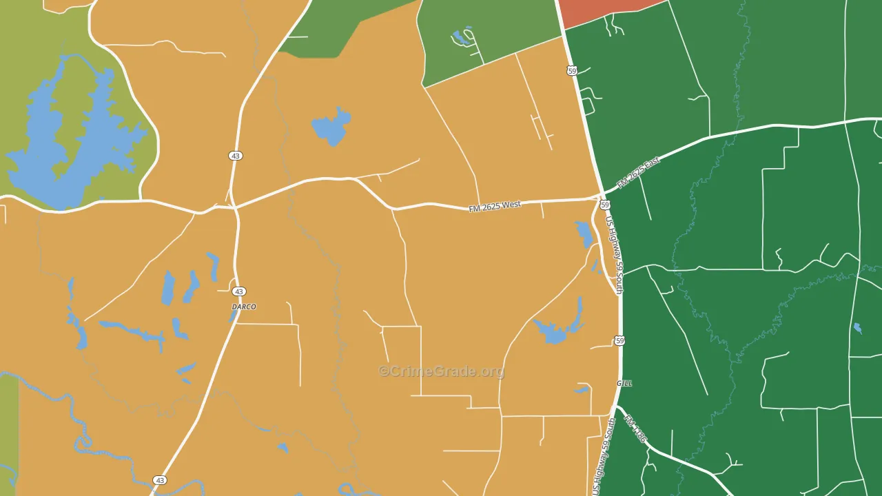Darco, TX Map of Theft Rates