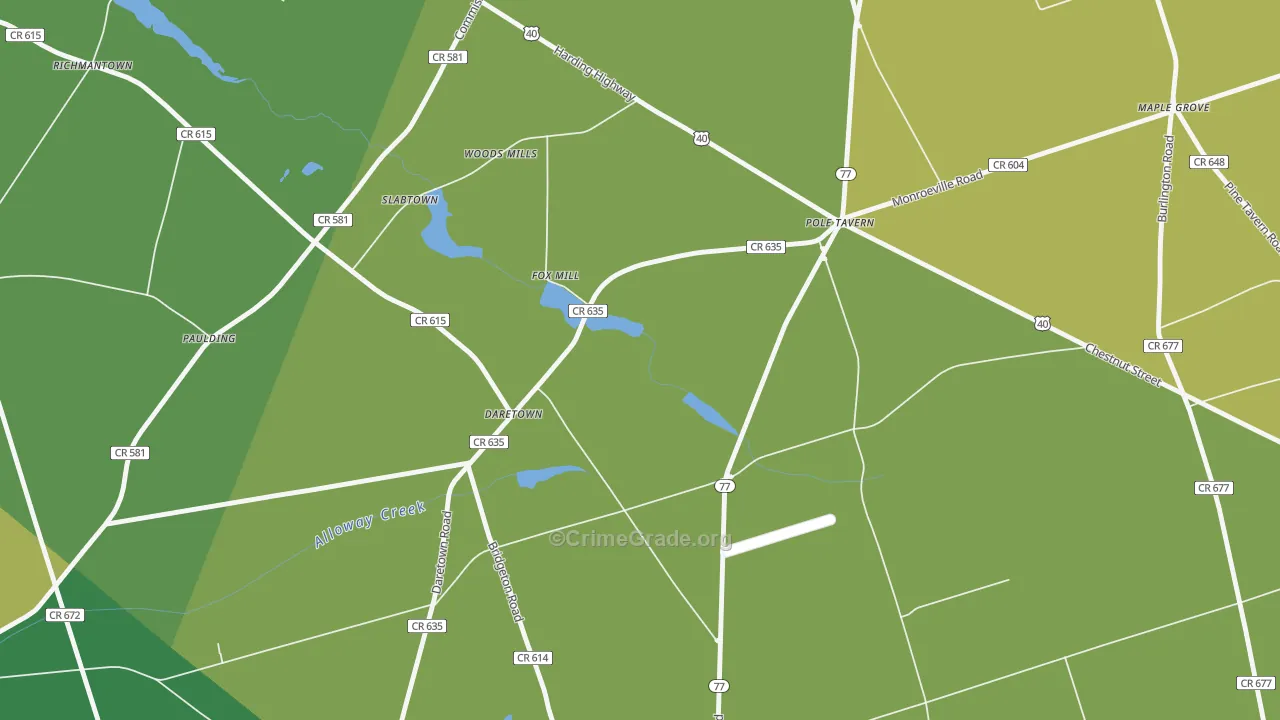 Daretown, NJ Map of Theft Rates
