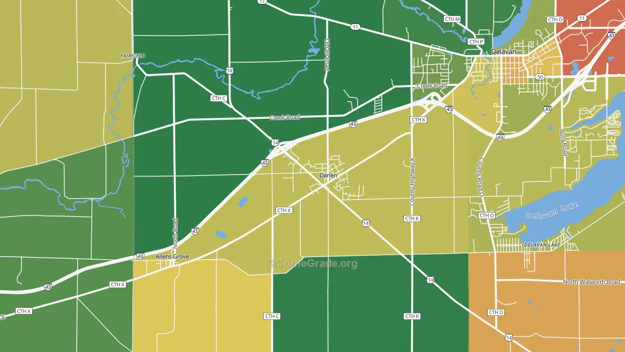 Darien, WI Map of Theft Rates