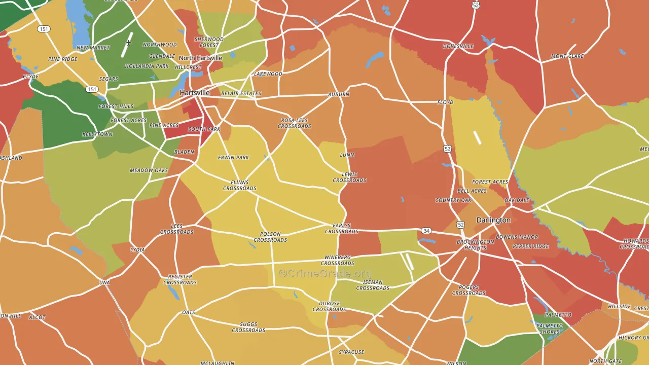 Darlington County, SC Map of Theft Rates