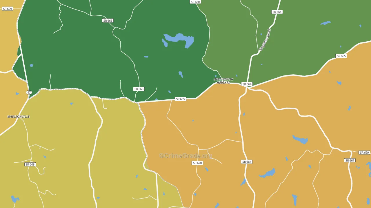 Darlington Heights, VA Map of Theft Rates