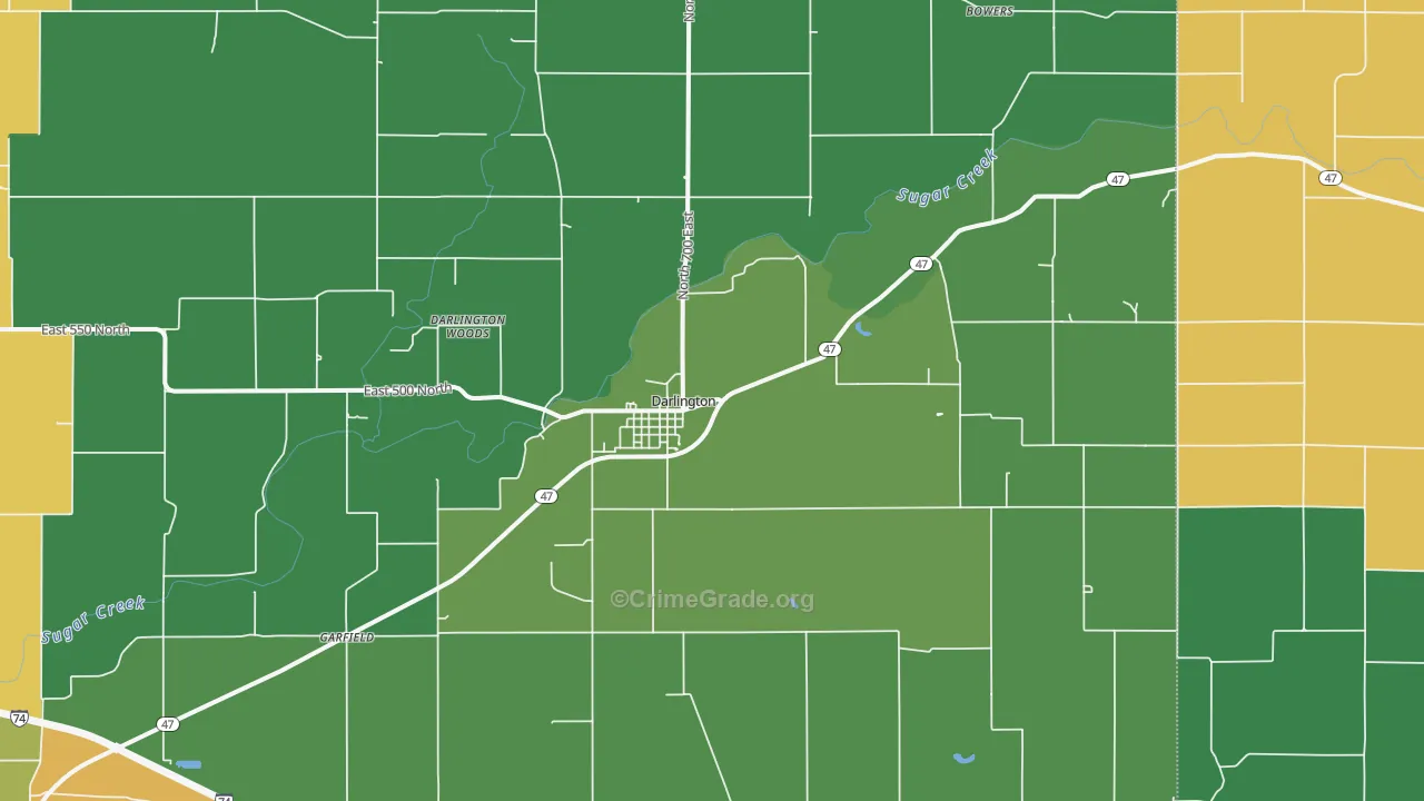 Darlington, IN Map of Theft Rates