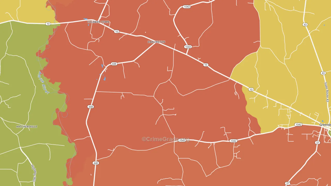 Darlington, LA Map of Theft Rates
