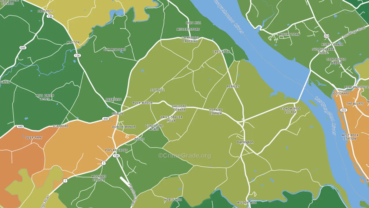 Darlington, MD Map of Theft Rates