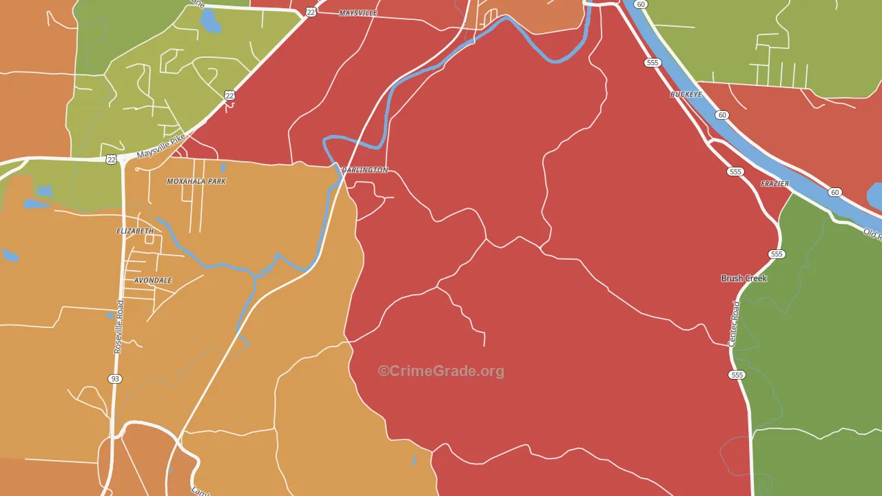 Darlington, OH Map of Theft Rates