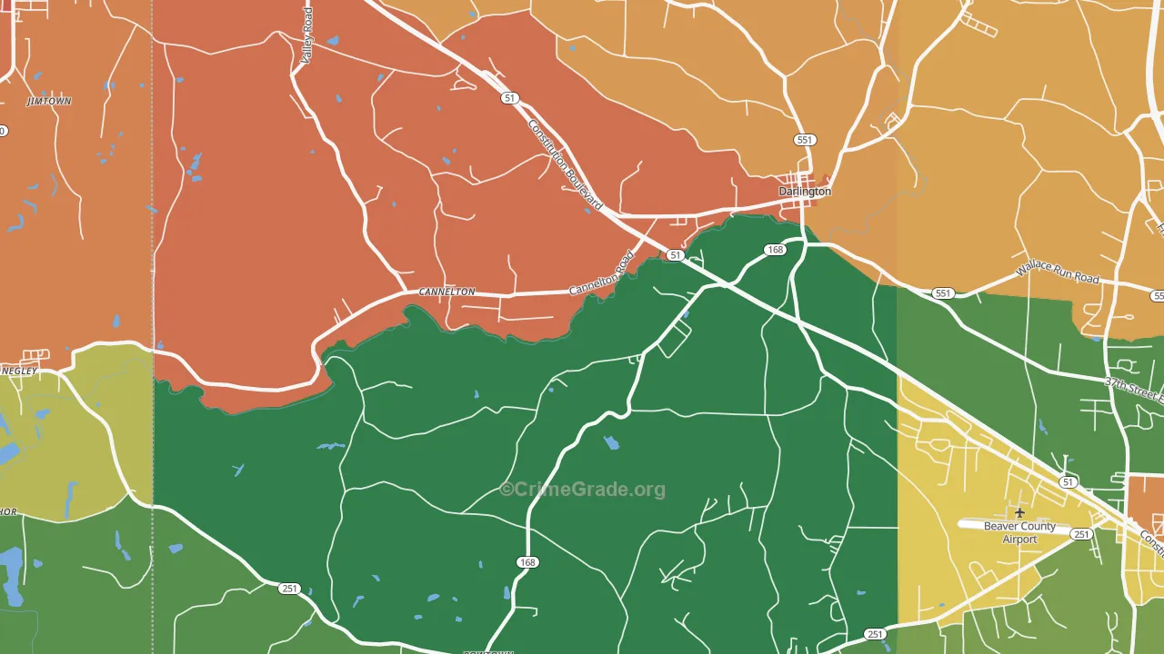 Darlington, PA Map of Theft Rates