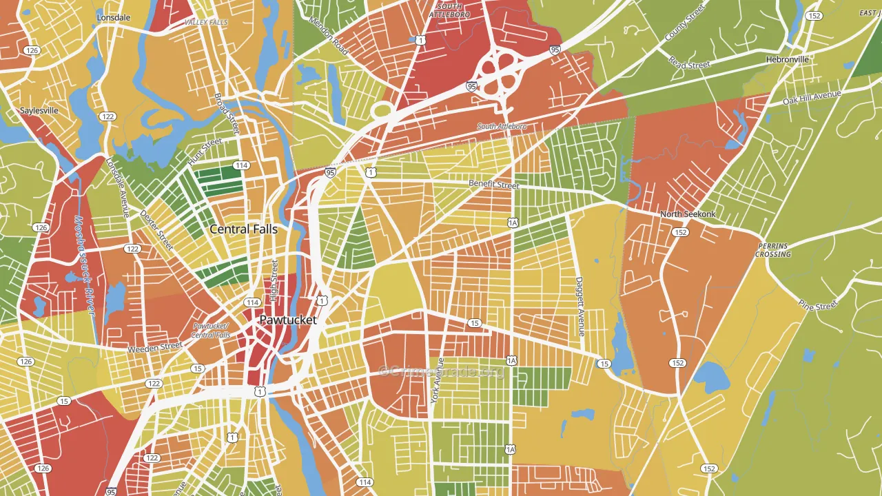 Darlington, Pawtucket, RI Map of Theft Rates