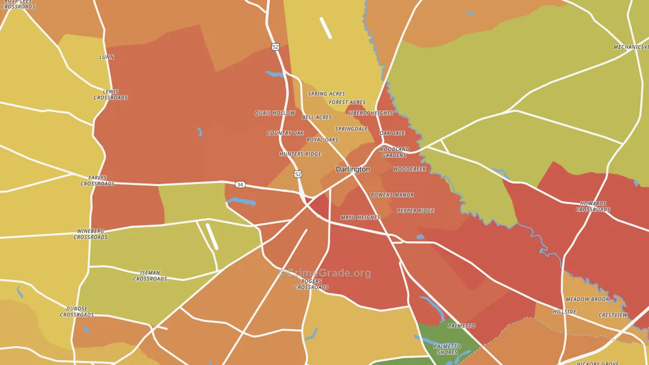 Darlington, SC Map of Theft Rates