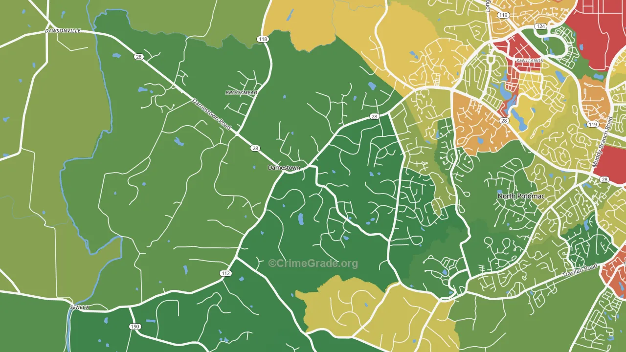 Darnestown, Gaithersburg, MD Map of Theft Rates