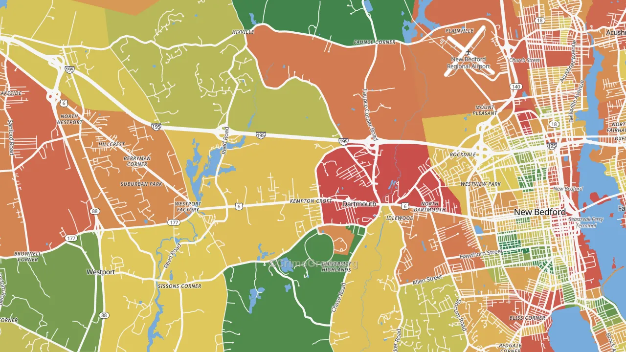 Dartmouth, MA Map of Theft Rates