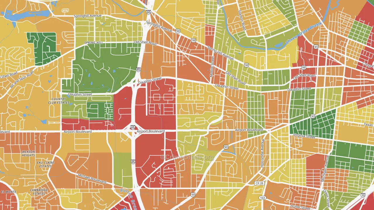 Dauphin Acres, Mobile, AL Map of Theft Rates
