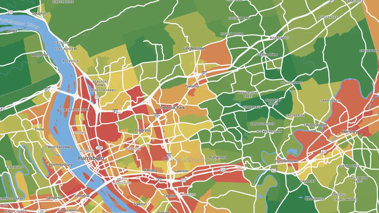 Dauphin County, PA Map of Theft Rates
