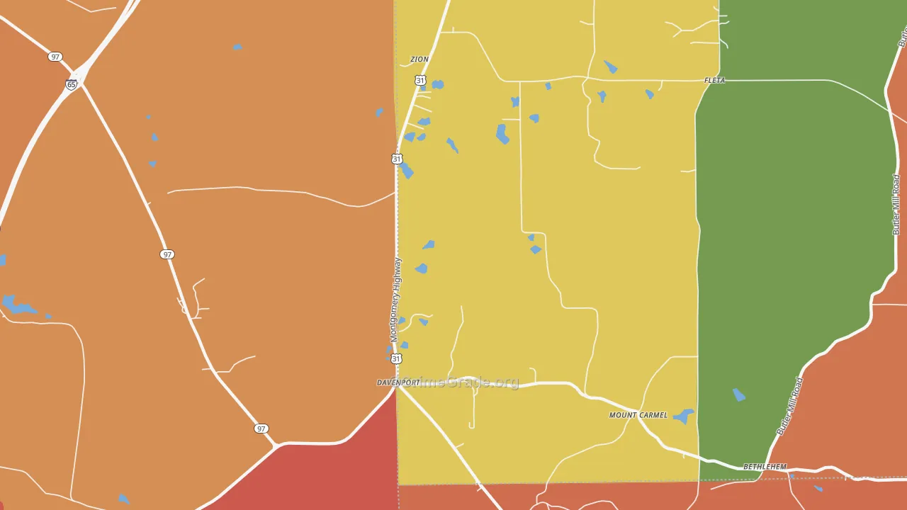 Davenport, AL Map of Theft Rates