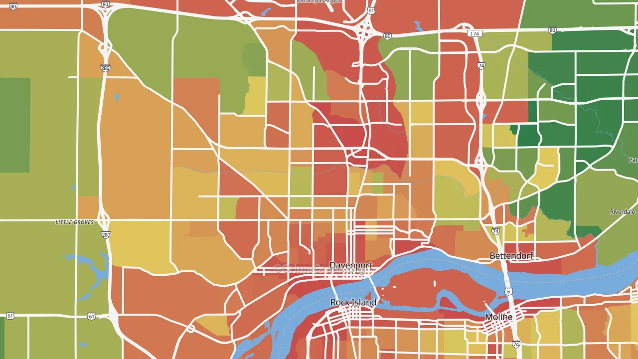 Davenport, IA Map of Theft Rates