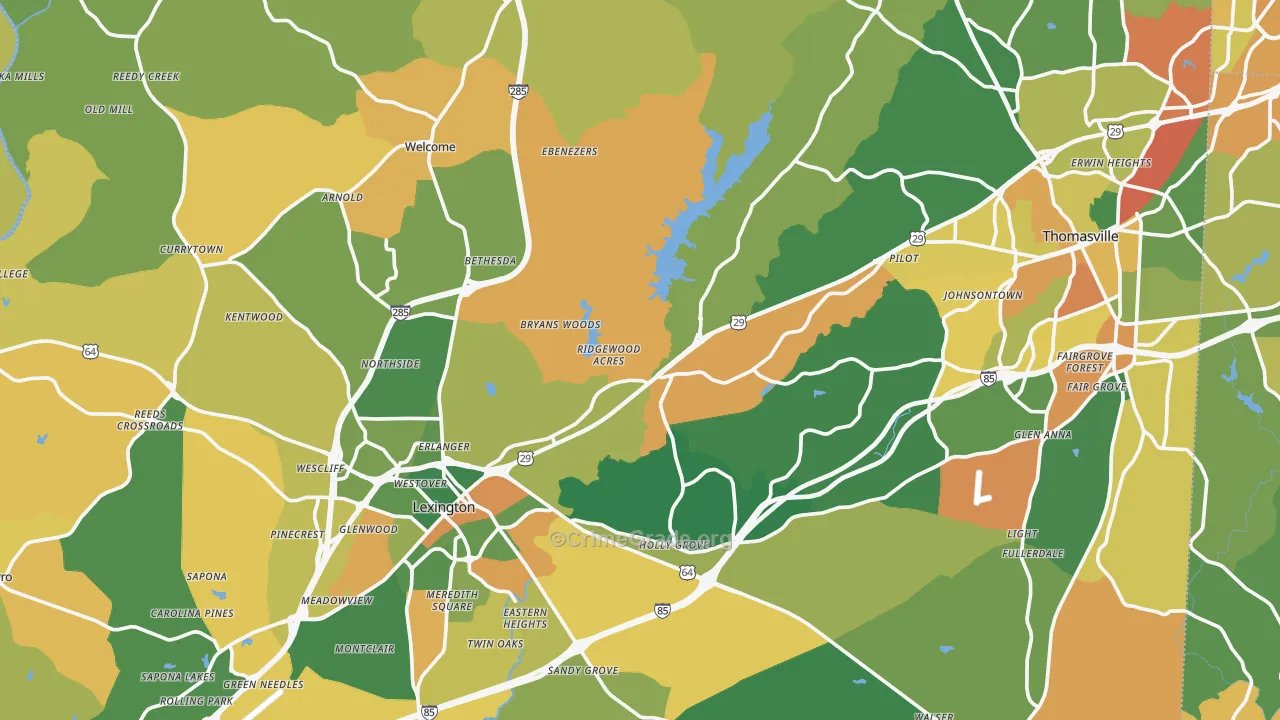 Davidson County, NC Map of Theft Rates
