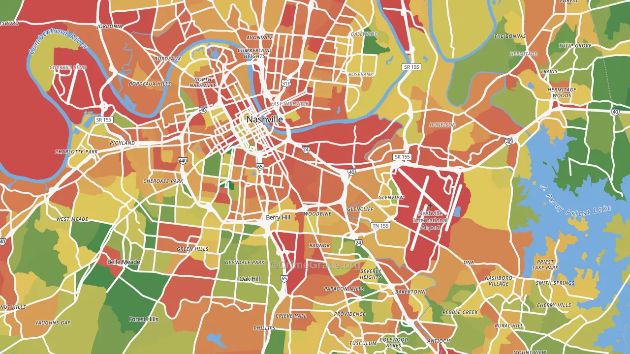 Davidson County, TN Map of Theft Rates
