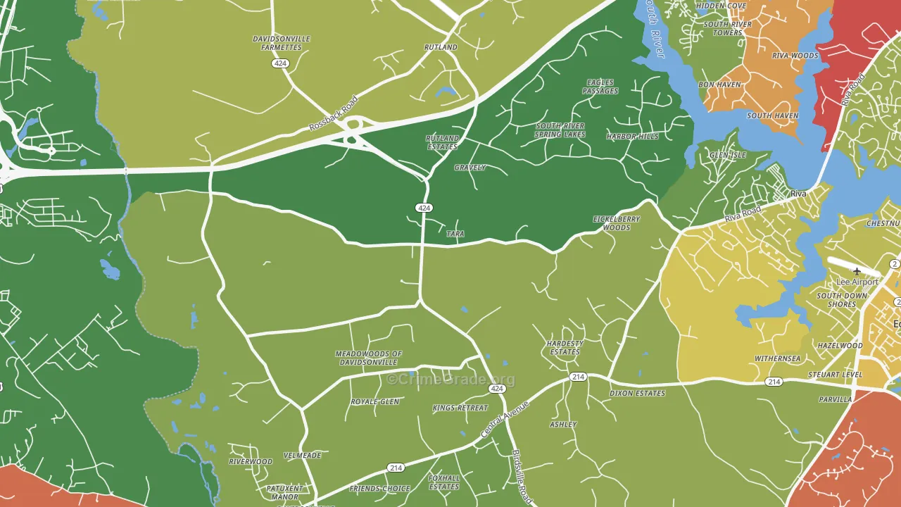 Davidsonville, MD Map of Theft Rates