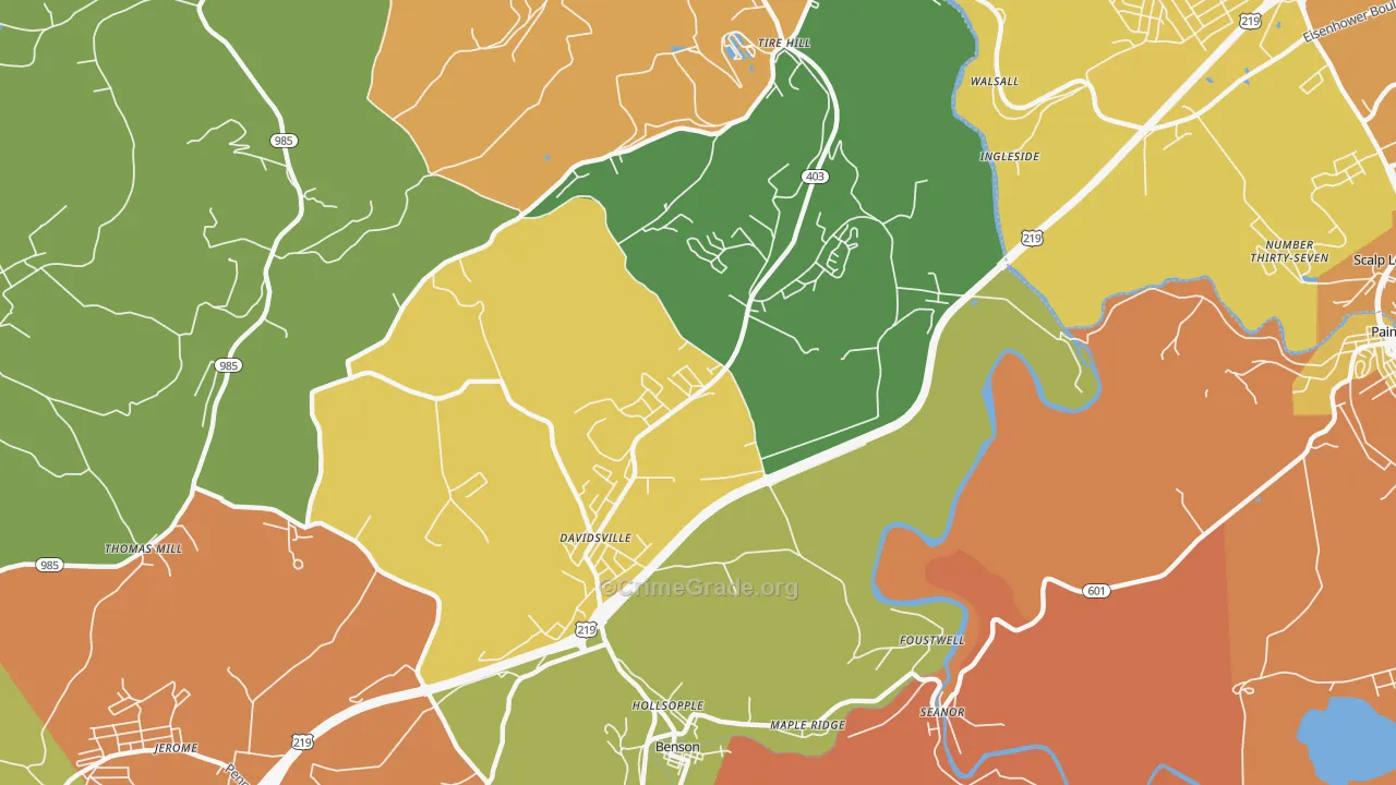 Davidsville, PA Map of Theft Rates