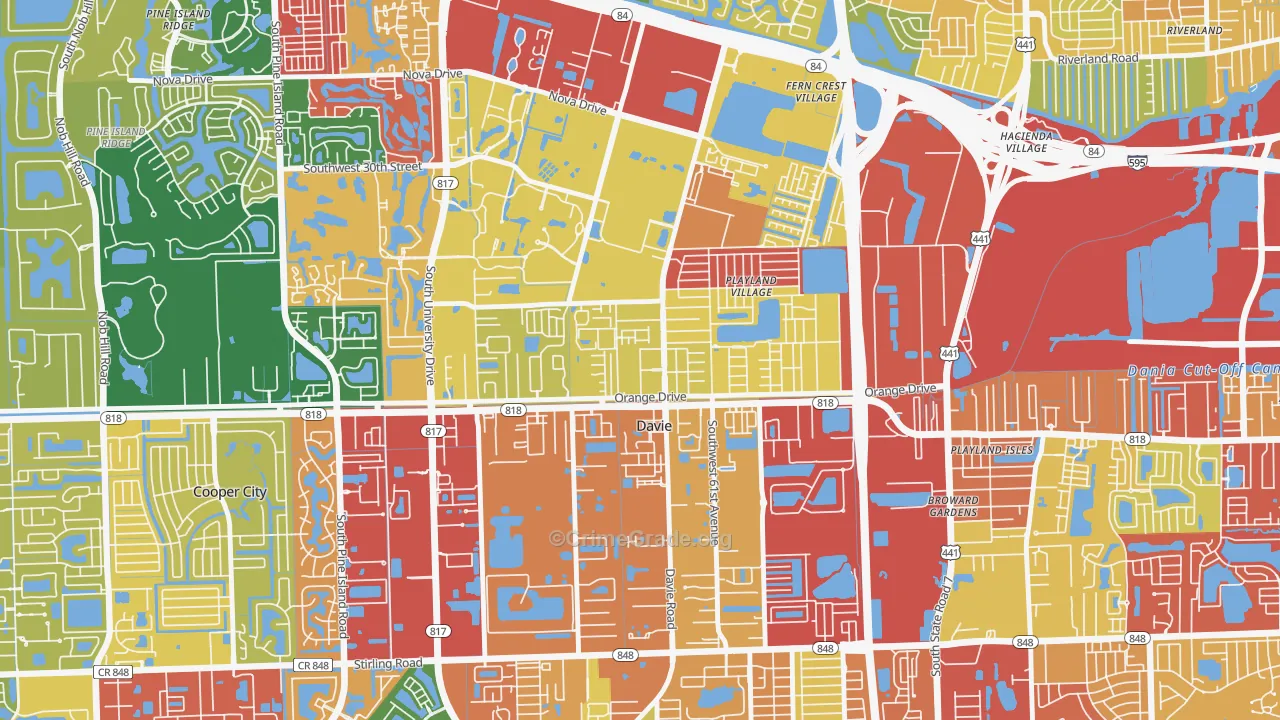 Davie Heights, Davie, FL Map of Theft Rates