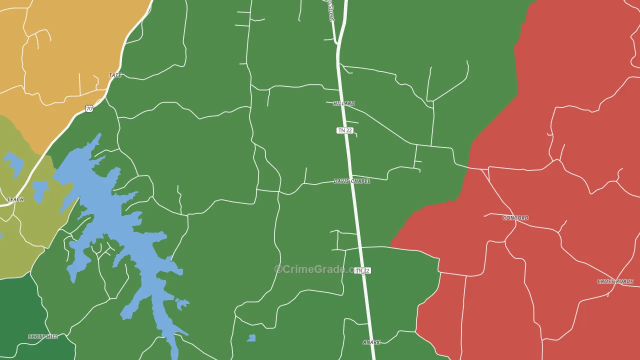 Davis Chapel, TN Map of Theft Rates