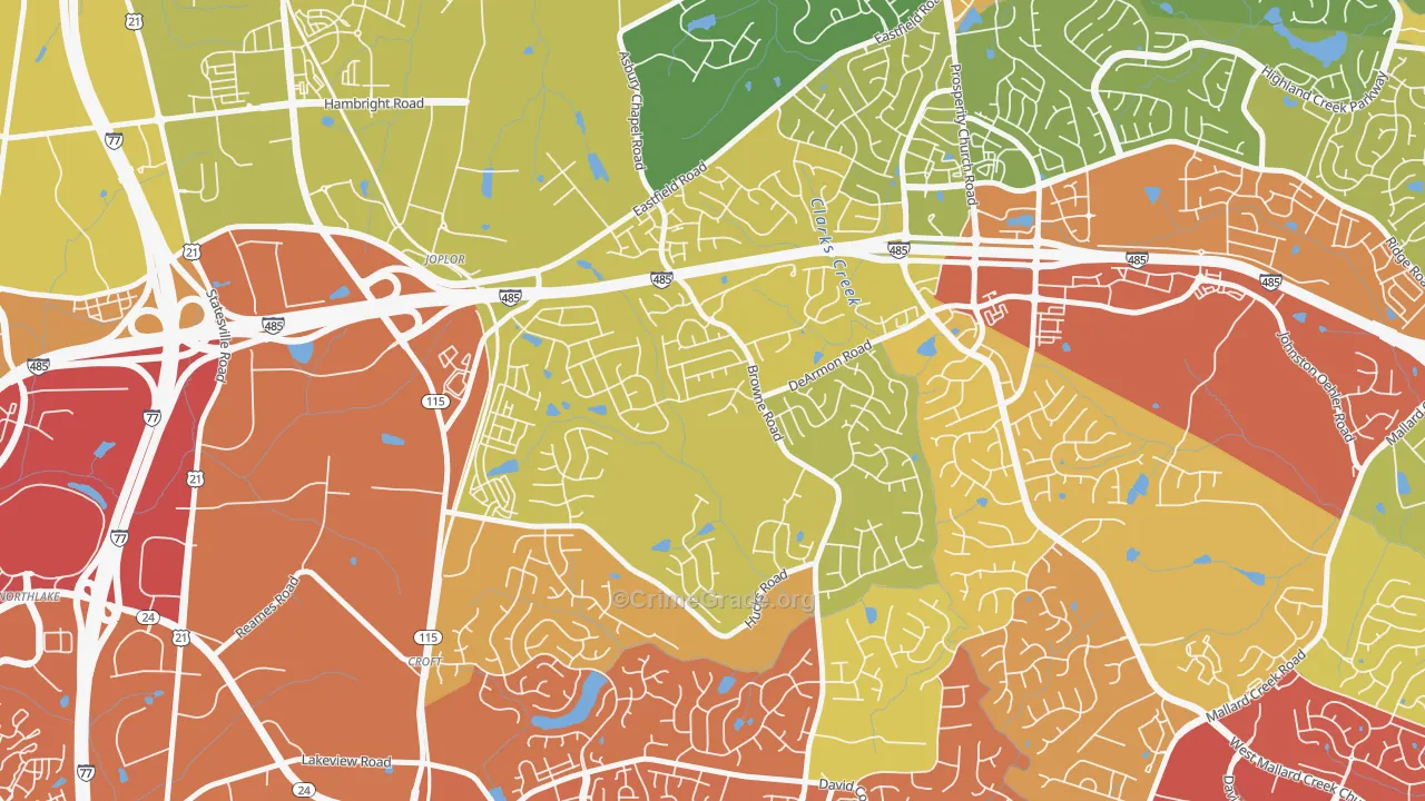 Davis Lake-Eastfield, Charlotte, NC Map of Theft Rates