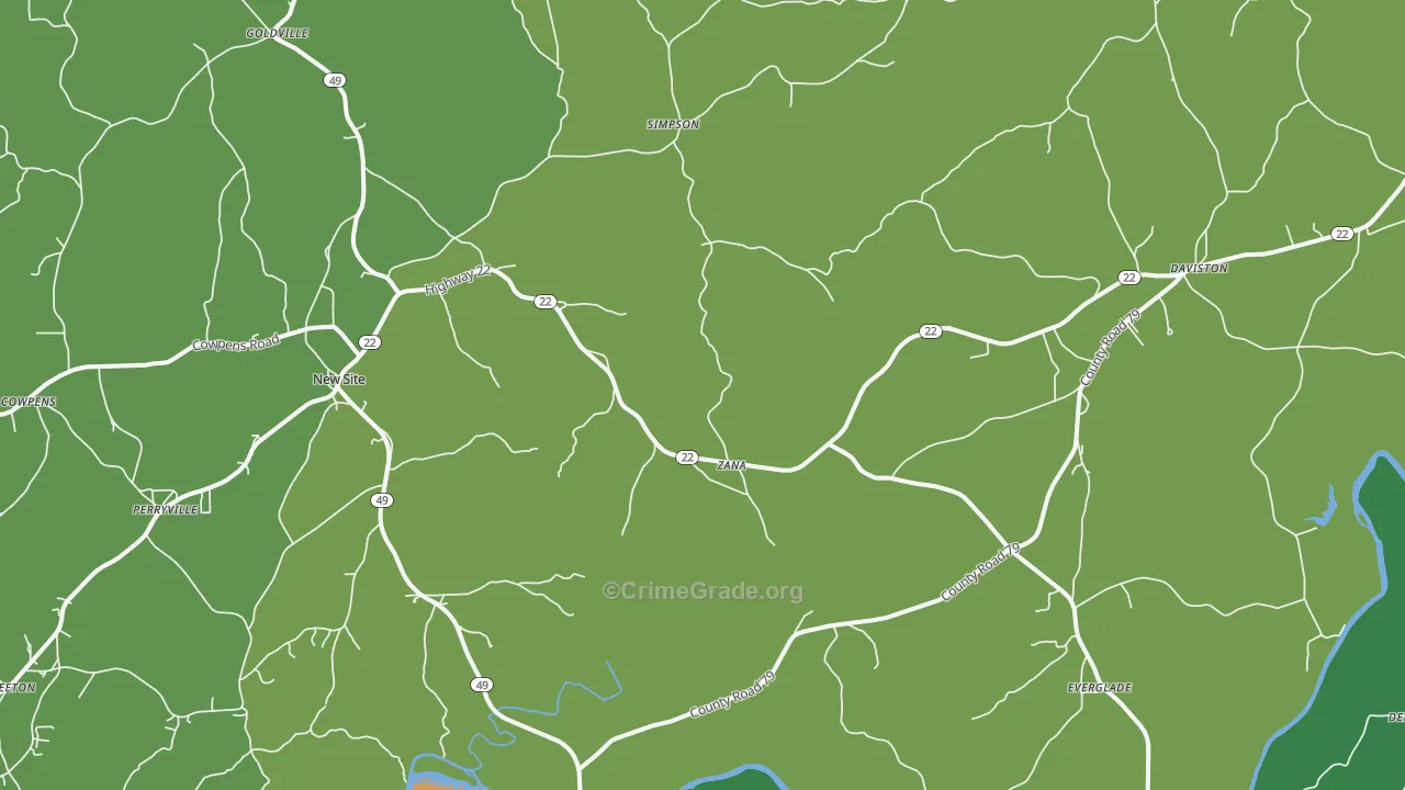 Daviston, AL Map of Theft Rates