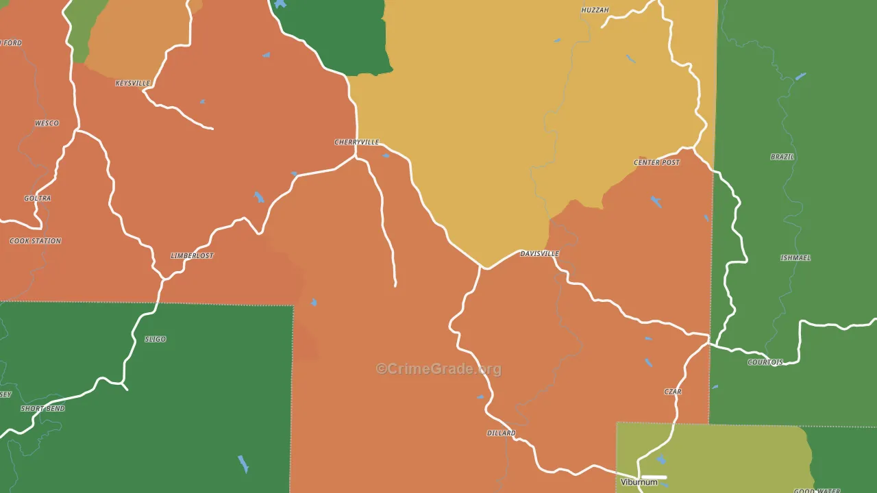 Davisville, MO Map of Theft Rates