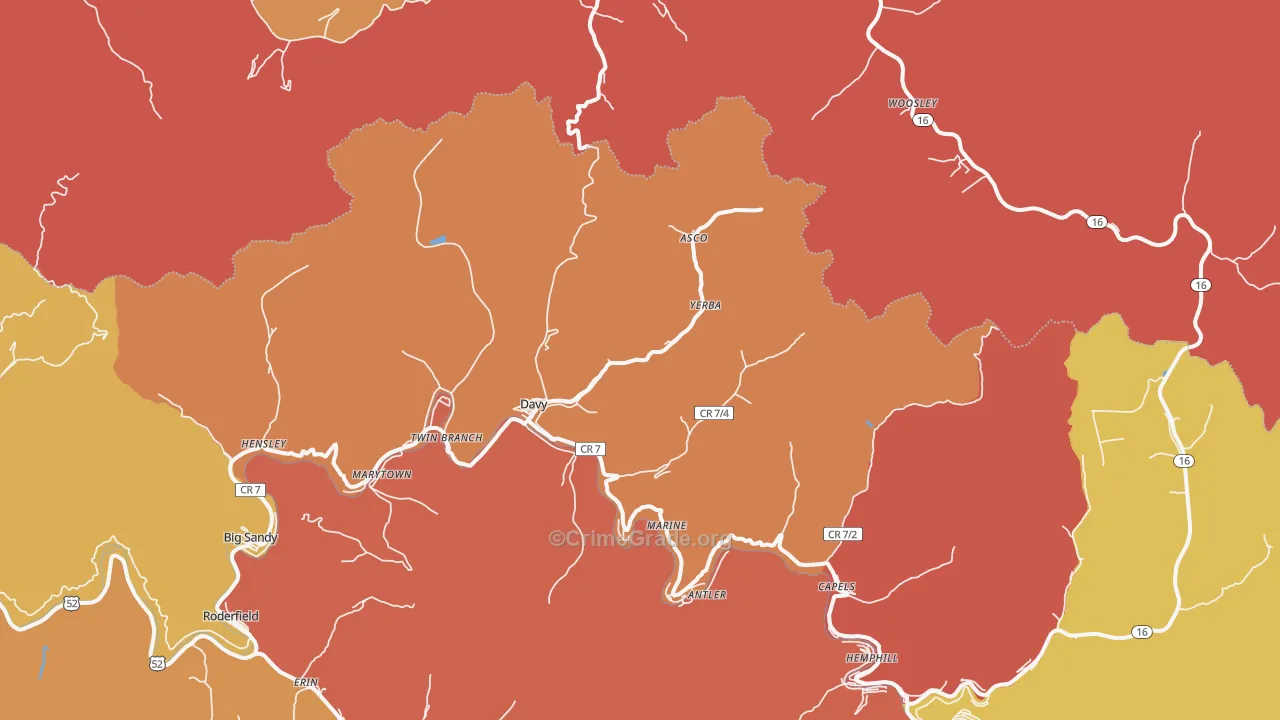 Davy, WV Map of Theft Rates