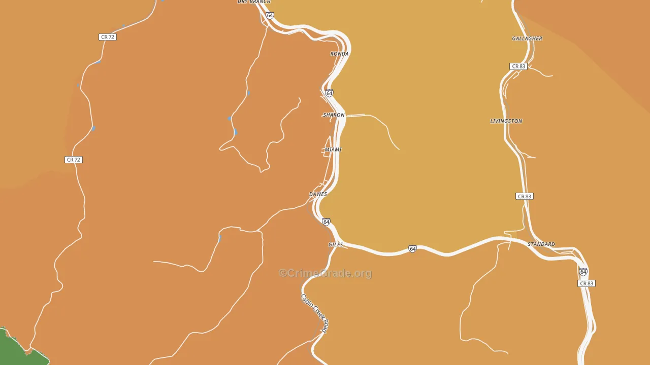 Dawes, WV Map of Theft Rates