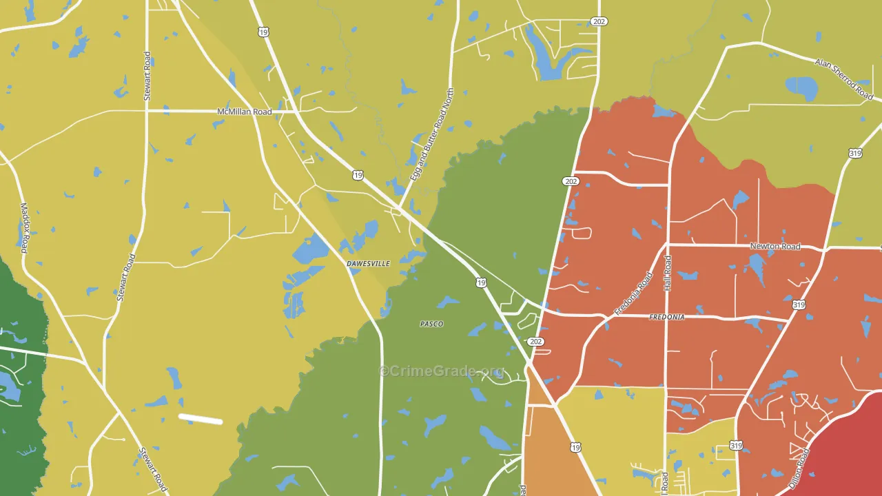 Dawesville, GA Map of Theft Rates