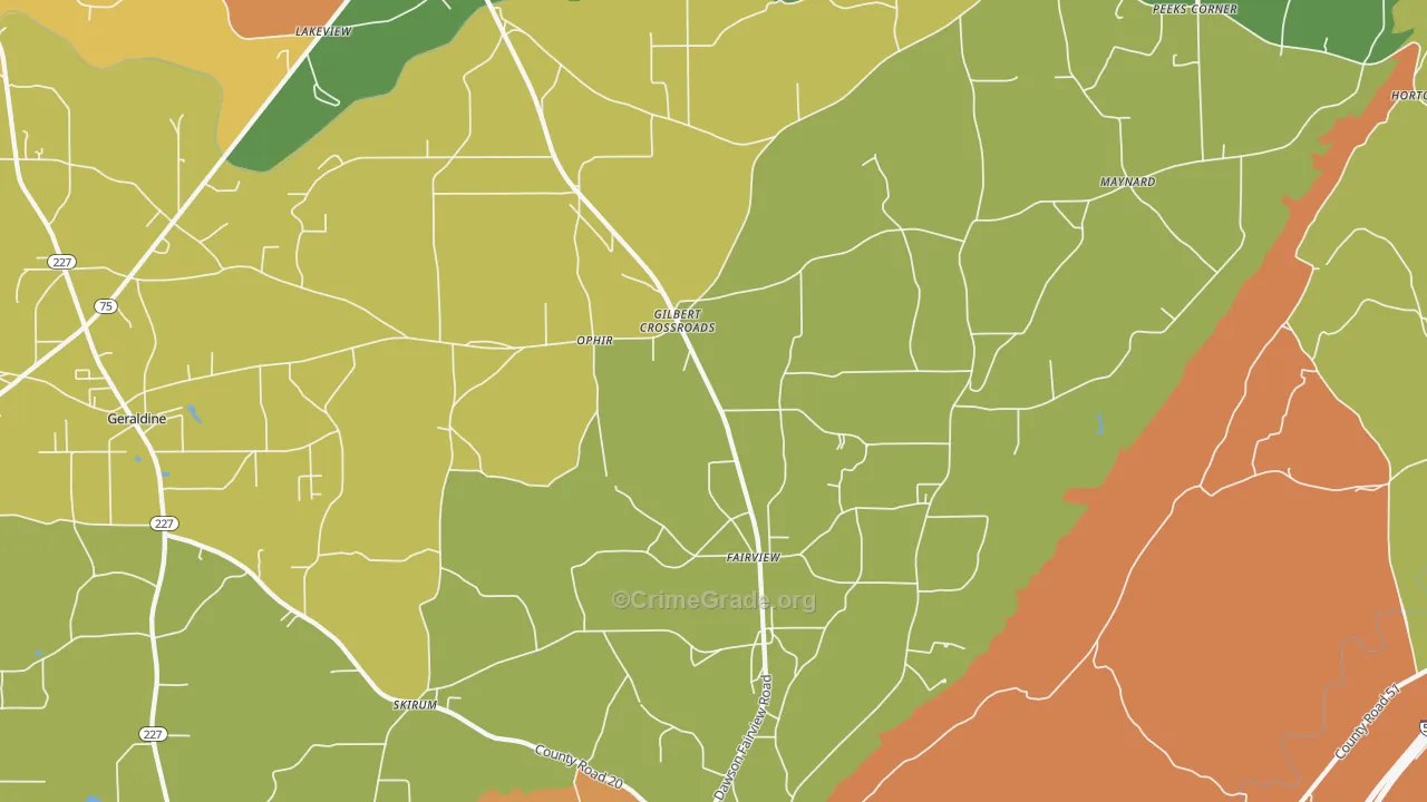 Dawson, AL Map of Theft Rates
