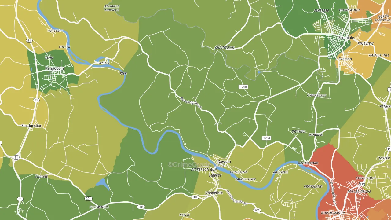 Dawson, PA Map of Theft Rates