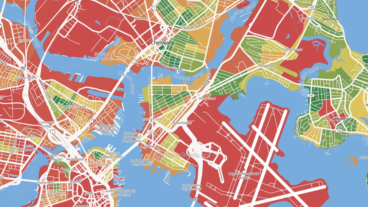 Day Square, Boston, MA Map of Theft Rates