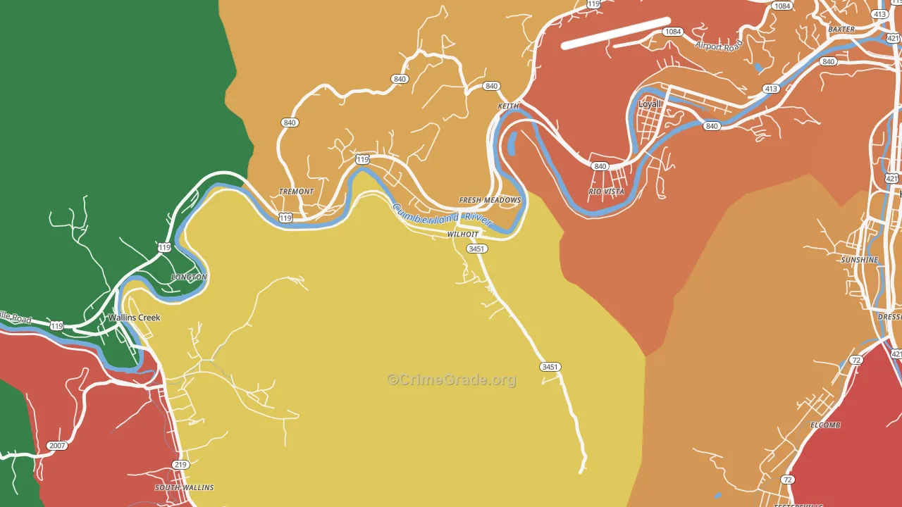 Dayhoit, KY Map of Theft Rates