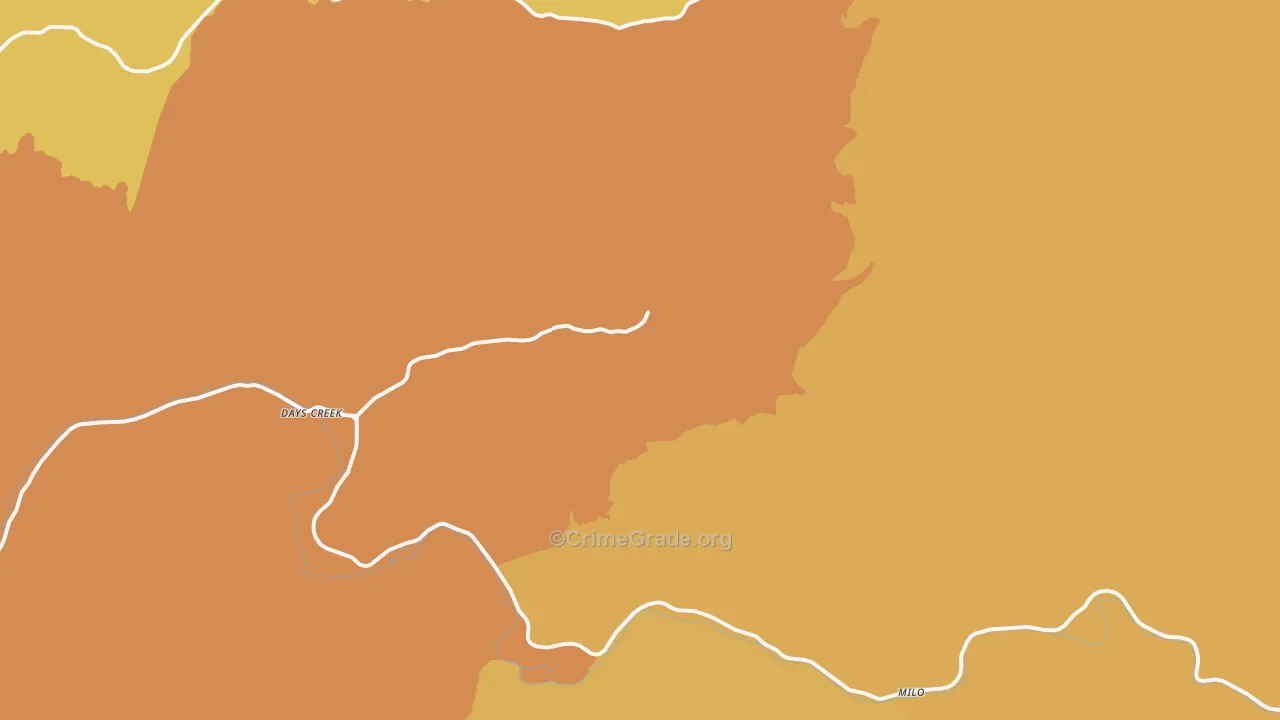 Days Creek, OR Map of Theft Rates