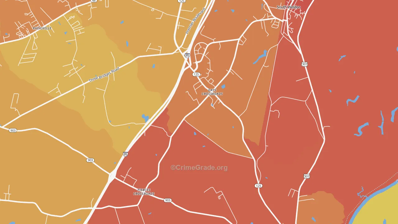 Days Crossroads, NC Map of Theft Rates