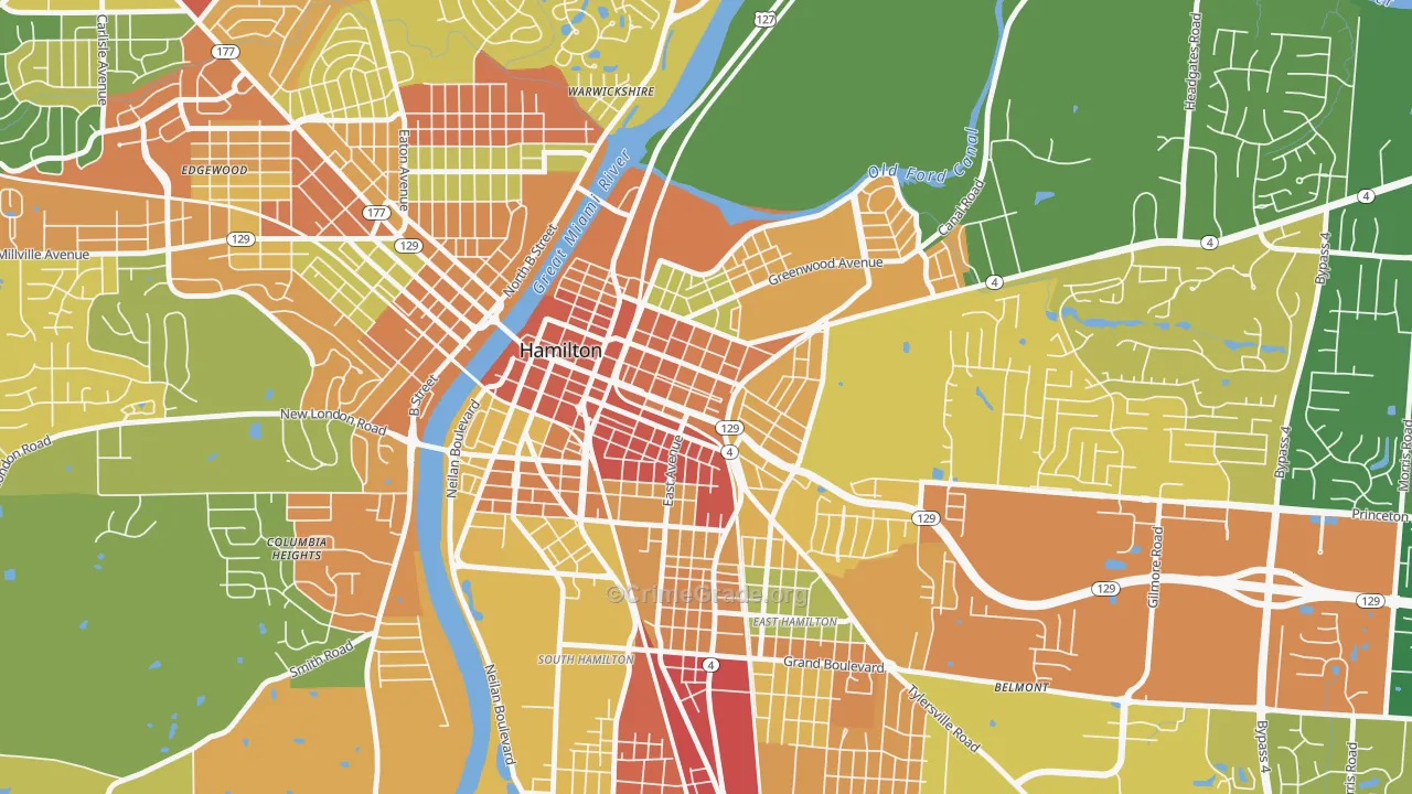 Dayton-Campbell Historic District, Hamilton, OH Map of Theft Rates