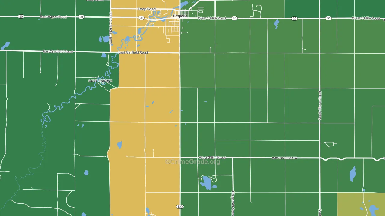 Dayton Center, MI Map of Theft Rates