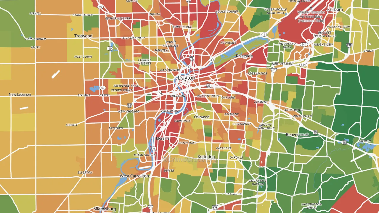 Dayton, OH Map of Theft Rates