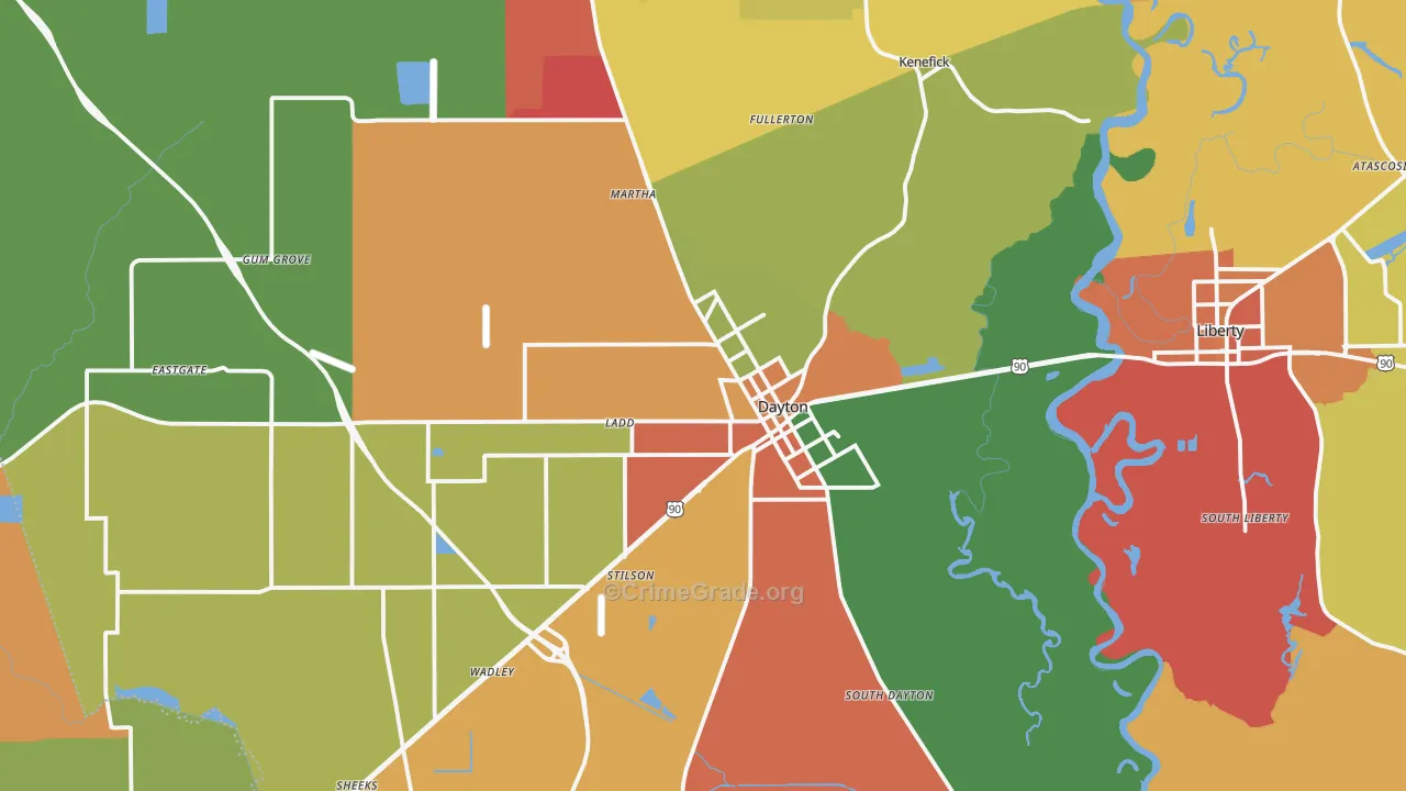 Dayton, TX Map of Theft Rates